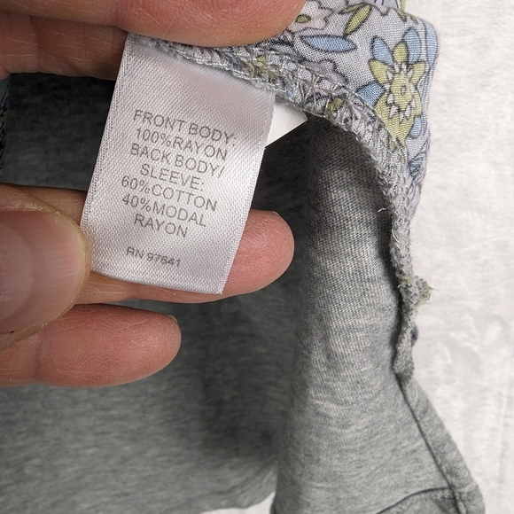 4/$20 Sale- J Jill Floral Blouse Top LP Large Petite Gray Purple Blue 3/4 Sleeve - Picture 10 of 11